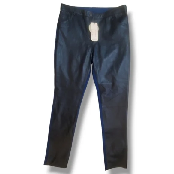NWT Lambskin Leather & Denim Blue Jeans ARTELIER NICOLE MILLER Pant Size 31 - Picture 2 of 8